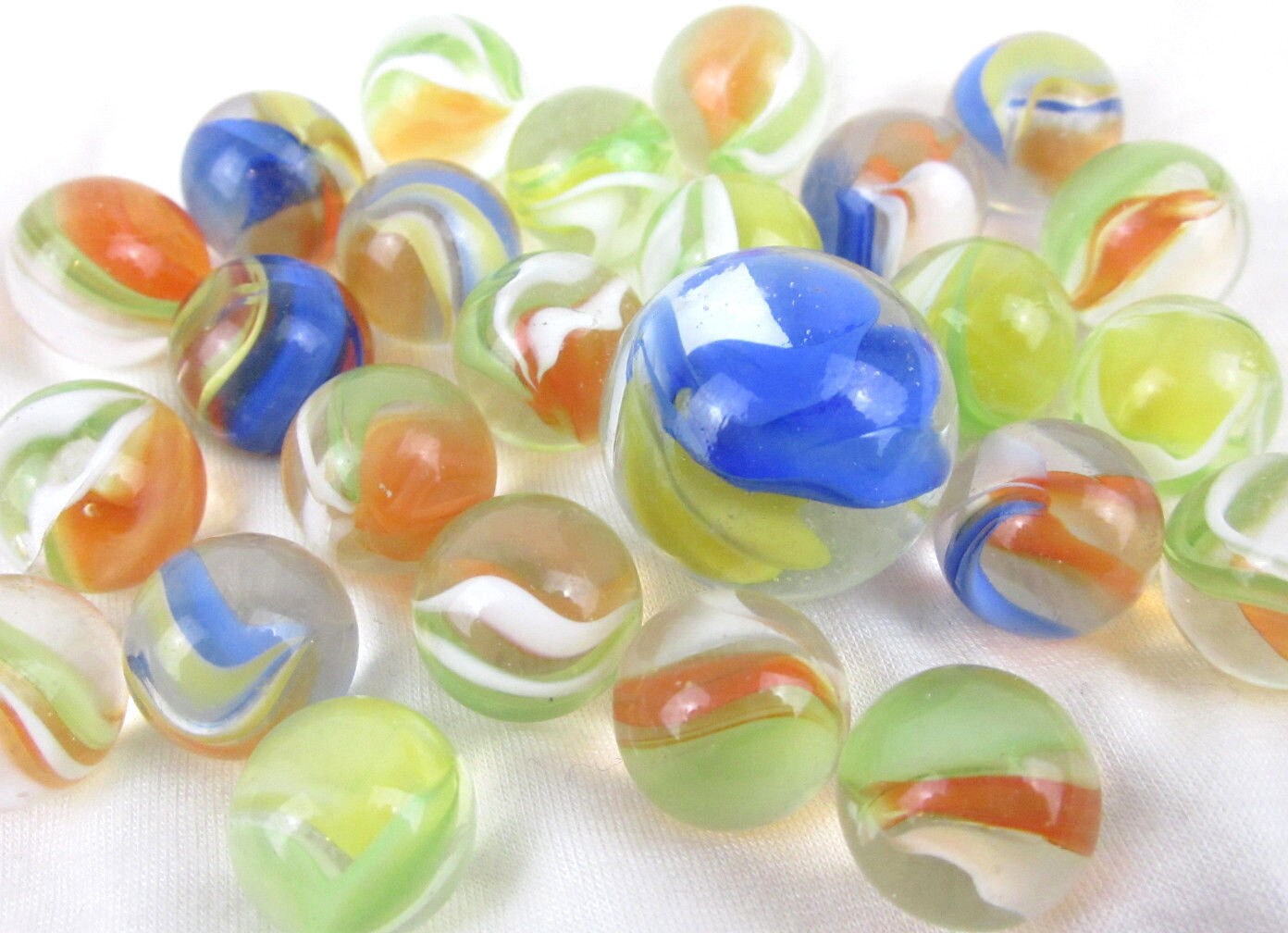 25 Glass Marbles CAT'S EYE Orange/Blue Cats Eyes Game Pack Shooter Swirl Squid