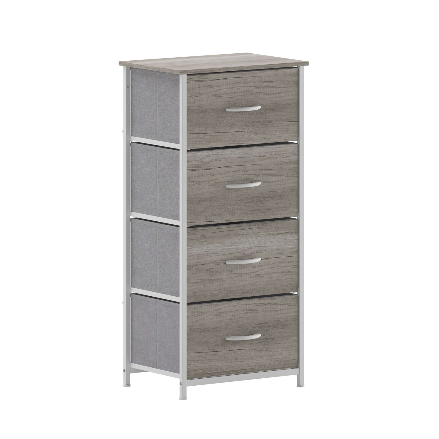 Emma and Oliver Marley 4 Drawer Storage Dresser with Cast Iron Frame, Wood Top and Easy Pull Engineered Wood Drawers with Wooden Handles