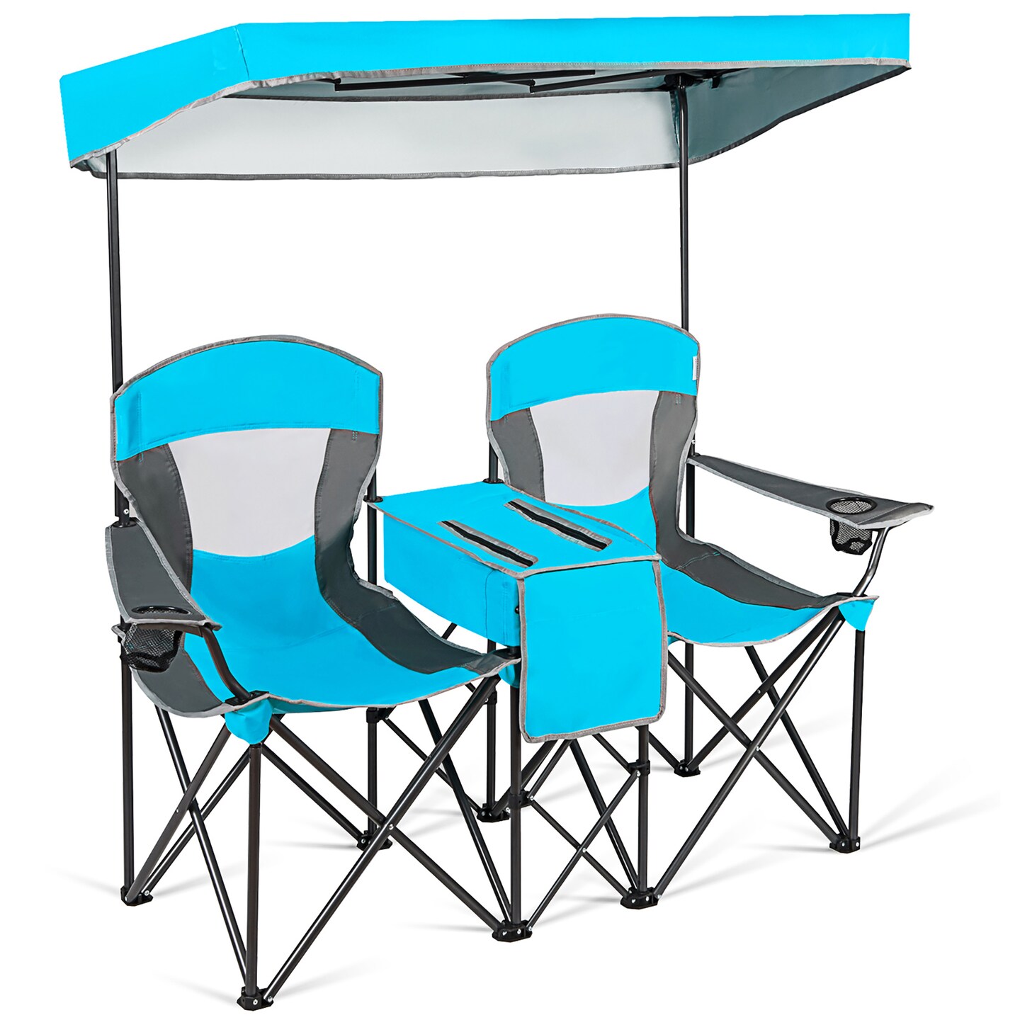 Goplus Portable Folding Camping Canopy Chairs w/ Cup Holder Cooler Outdoor Red\Blue\Turquoise