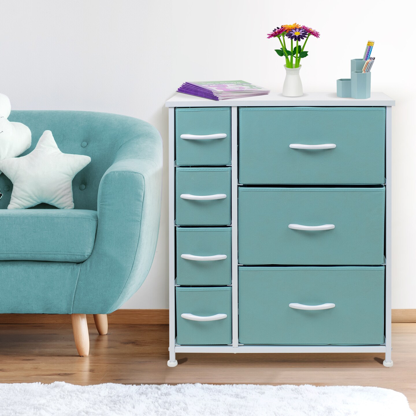 Sorbus Dresser with Drawers - Furniture Storage Tower Unit for Bedroom, Hallway, Closet, Office Organization - Steel Frame, Wood Top, Easy Pull Fabric Bins