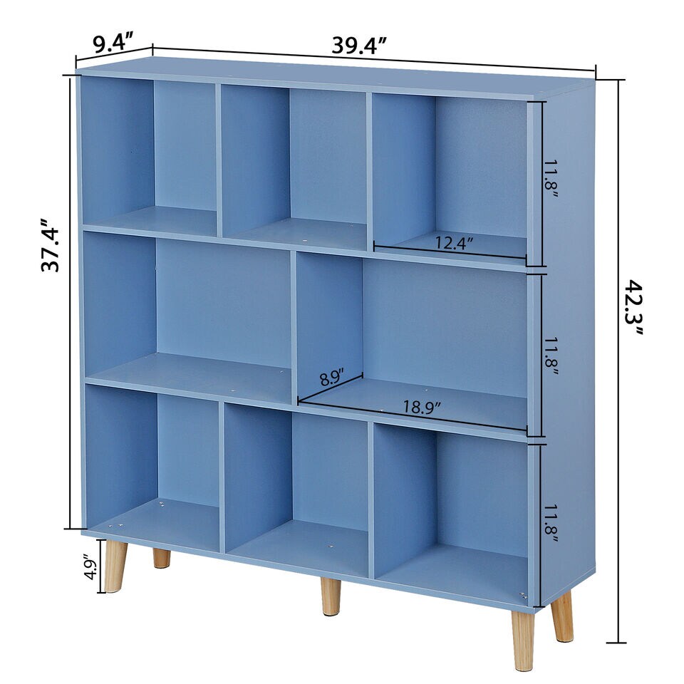 3-Tier 8 Cube Wood Open Shelf Bookcase Storage Organizer.