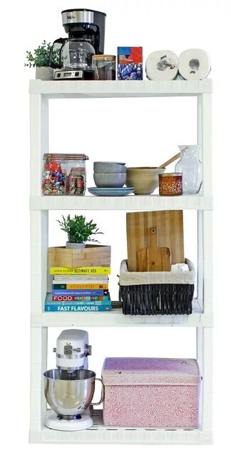 Multipurpose Home Storage Plastic Shelf Organizer, White, 4-Tier Shelving Unit, W30 x D14 x H57"