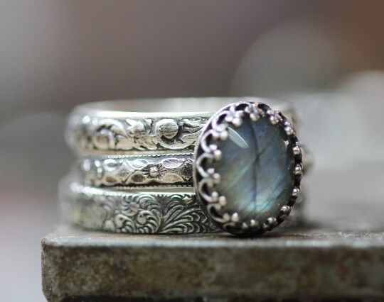 stacked three labrodite ring