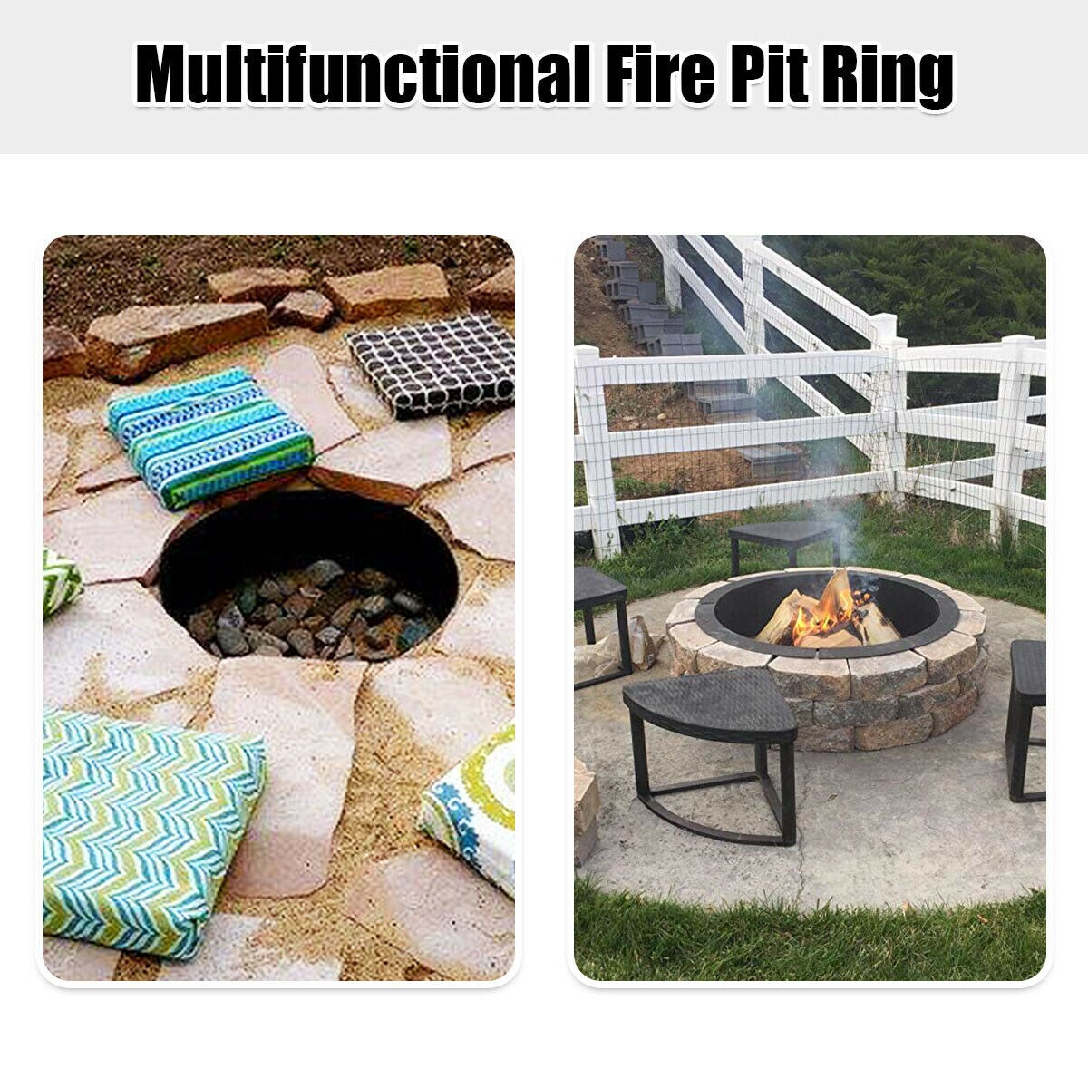 36 inch Round Steel Fire Pit Ring Liner for Outdoor Backyard