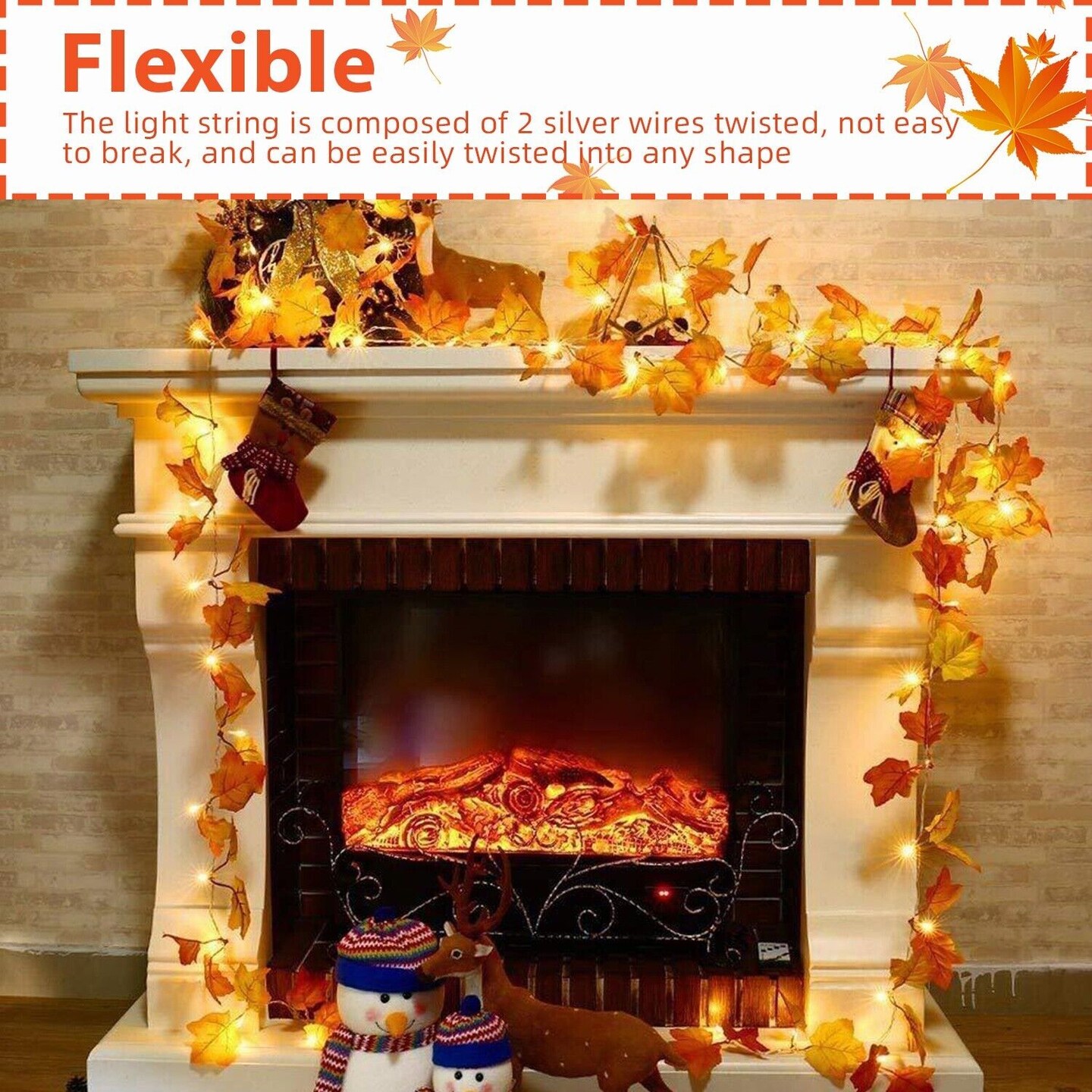 Artificial Lighted Fall Leaves Garland Christmas Decor