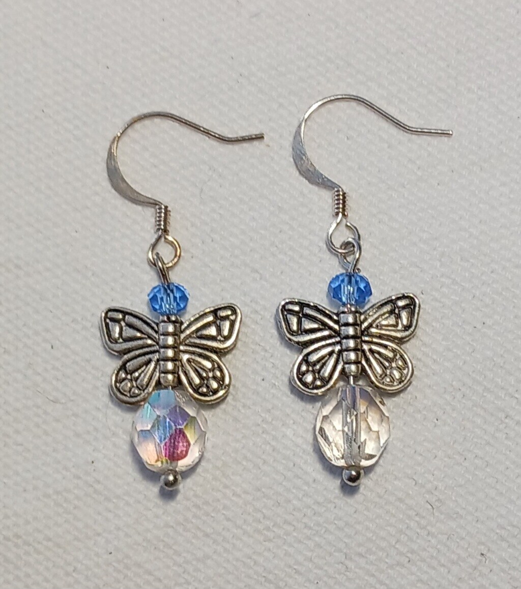 Butterfly and Swarovski Beads Dangle Earrings