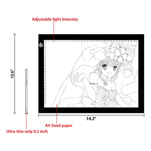 A4 LED Copy Board Light Tracing Box, Ultra-Thin Adjustable USB Power Artcraft LED Trace Light Pad for Tattoo Drawing, Diamond Painting, Streaming, Sketching, Animation, Stenciling