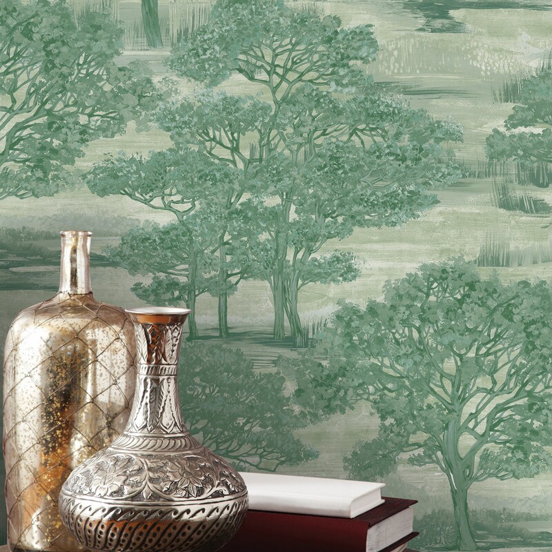 Tempaper Forest Toile Peel and Stick Wallpaper Evergreen
