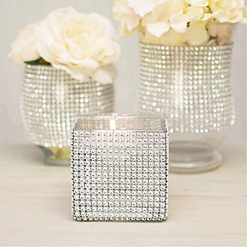 4 Roll 13.2 Yards Self Adhesive Rhinestone Ribbon, Bling Crystal Diamond Rhinestone  Strips, Silver Ribbon Roll for Craft DIY Party Supplies (Silver)