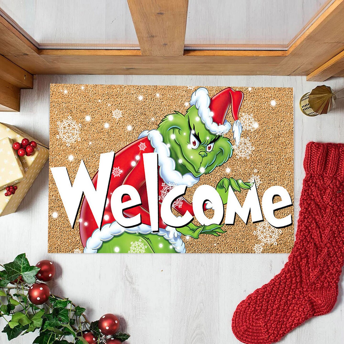 1pc Christmas Kitchen Rug, Floor Mat Winter Decorative Christmas