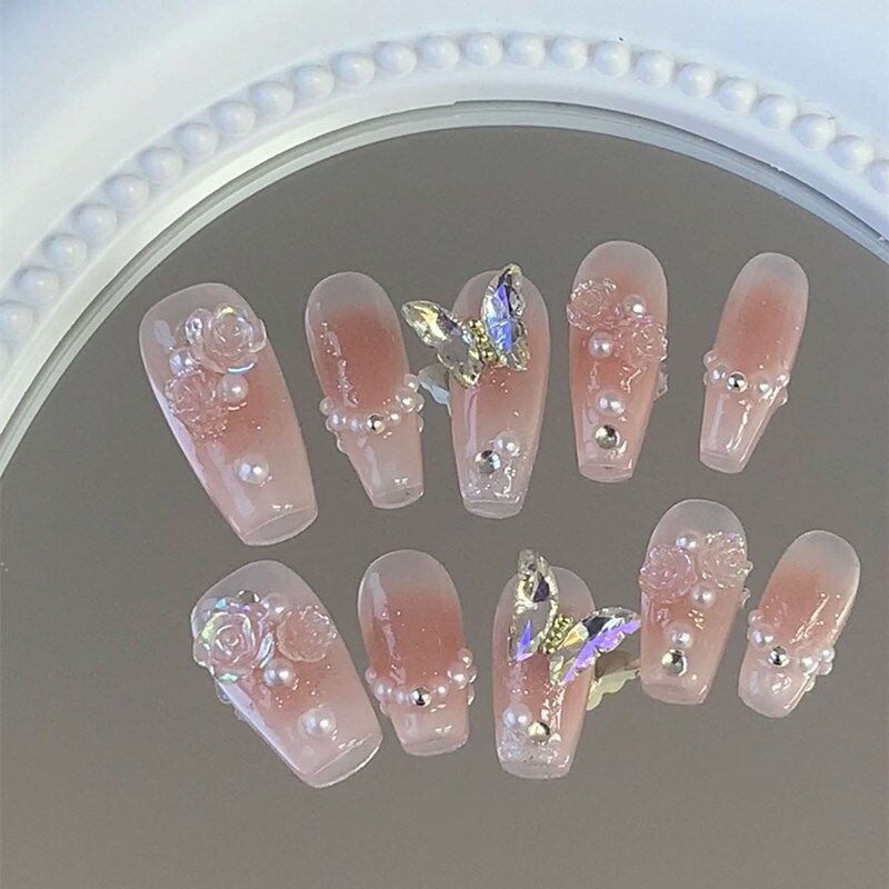 Ally's Favorite All Bling Luxury Press on Nails/gems/rose Gold /copper/birthday/gorgeous/nails With Glue/extra Long Nails/xxl/mismatched  Nail 