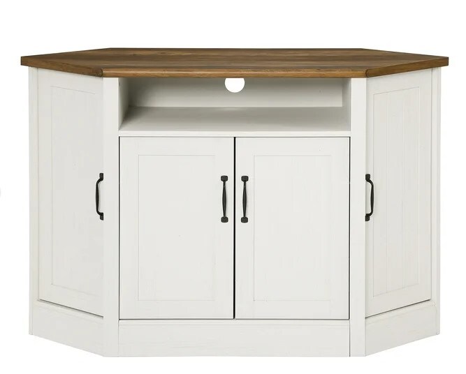 White&#x26;Oak Corner TV Stand with Yellow LED Lights for TVs up to 55 inches