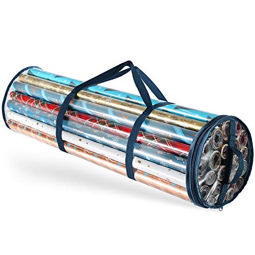 Hearth &#x26; Harbor Wrapping Paper Storage Container - Christmas Storage Bag with Interior Pockets - Gift Wrapping Organizer Storage Fits Up to 36 Rolls of 40&#x22; - Tear Proof Wrapping Paper Organizer