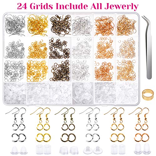 Earring Hooks, Anezus 1900Pcs Earring Making Supplies Kit with Jewelry Hooks, Fish Hook Earrings, Earring Backs, Jump Rings for Jewelry Making and Earring Repair,Gifts for Women