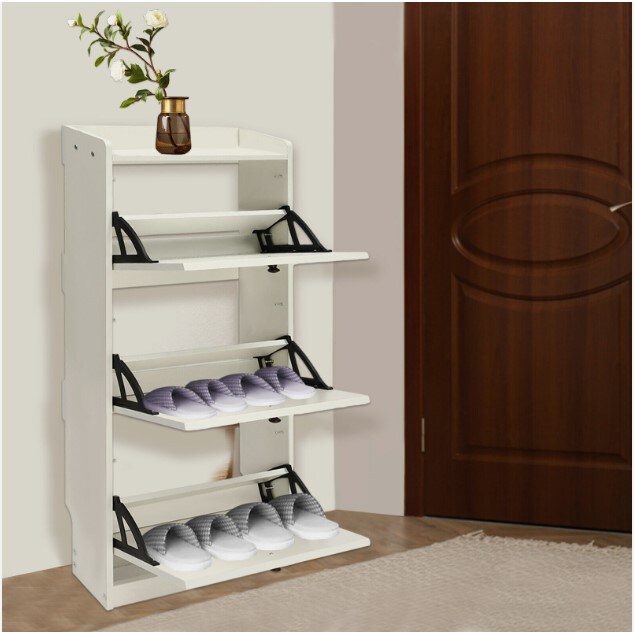 3 Flip Drawers Freestanding  Shoe Cabinet with Rack Fold-Out Cupboard Organizer