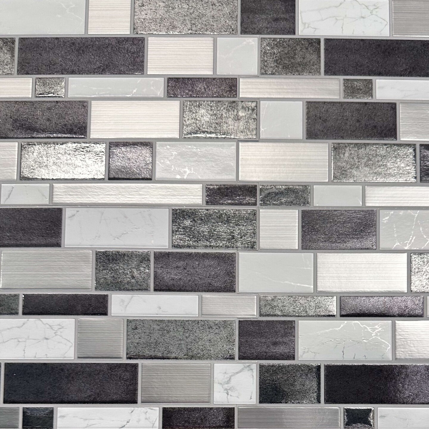 8 in x 8 in Silver and White Mosaic Foil Peel and Stick Paper Tile Backsplash (24-Pack)