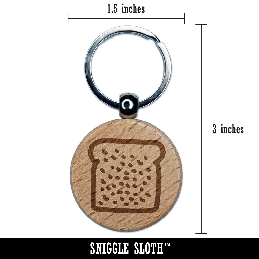 Slice of Bread Toast Doodle Engraved Wood Round Keychain Tag Charm