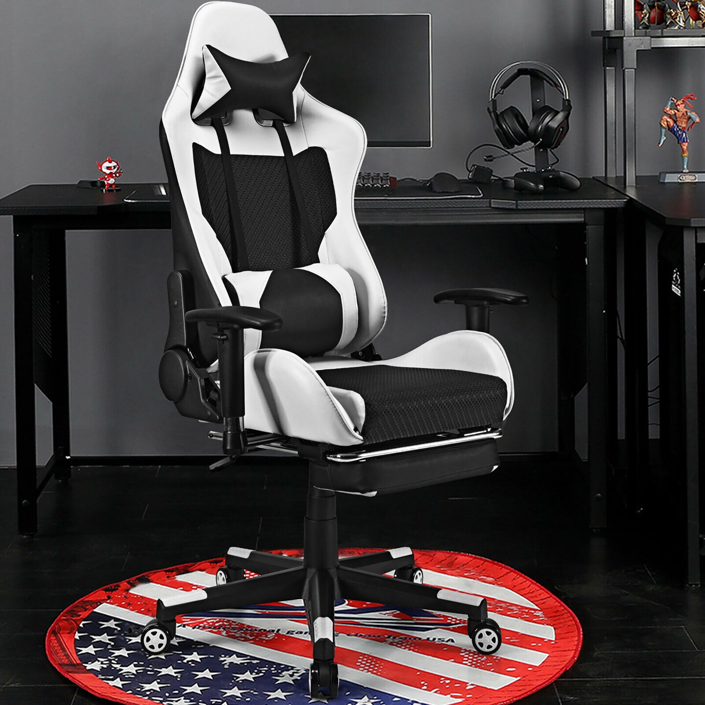 Costway Massage Gaming Chair Recliner Racing Chair w/ Massage Lumbar Support &#x26; Footrest