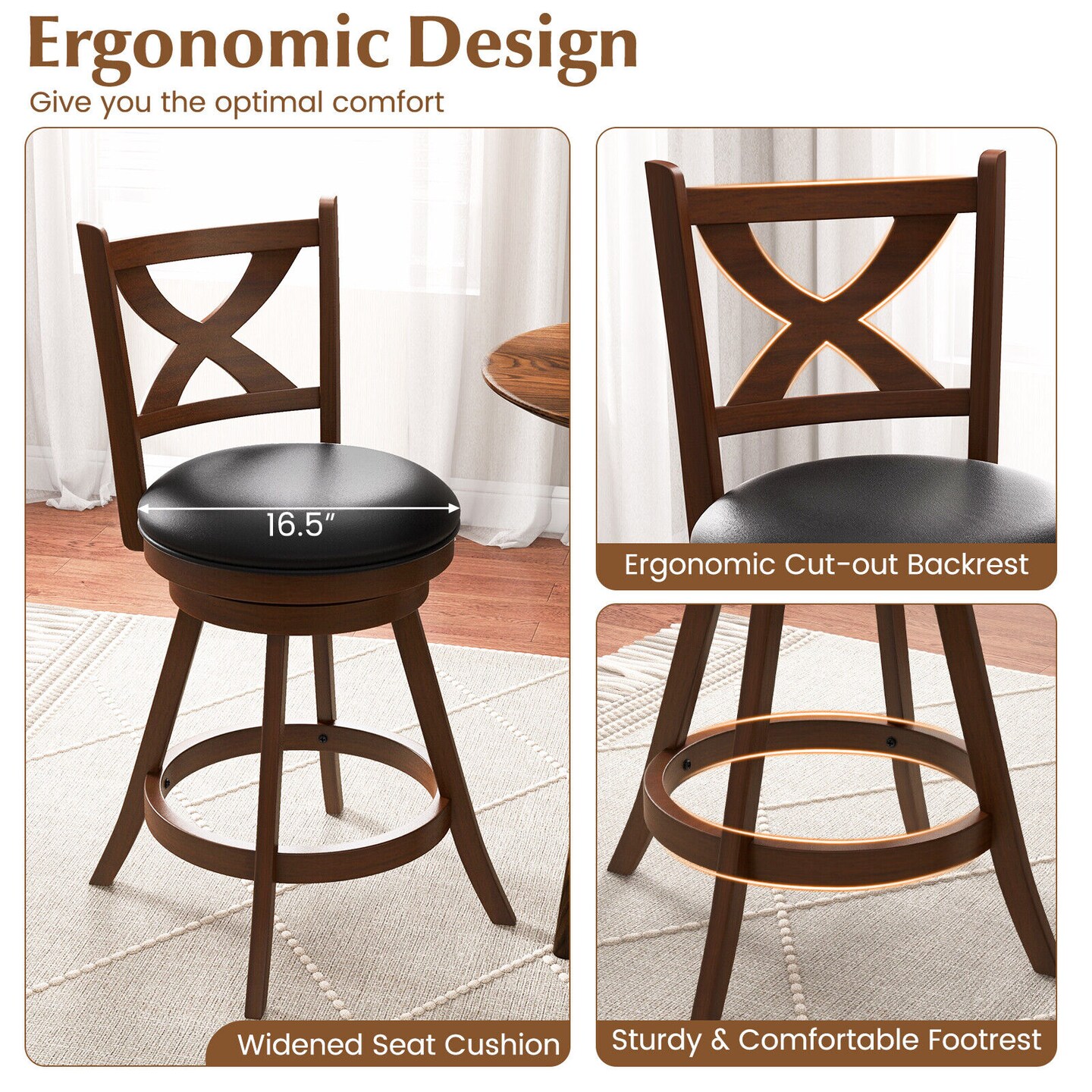 2 Pieces Classic Swivel Bar Stool Set with X-shaped Open Back