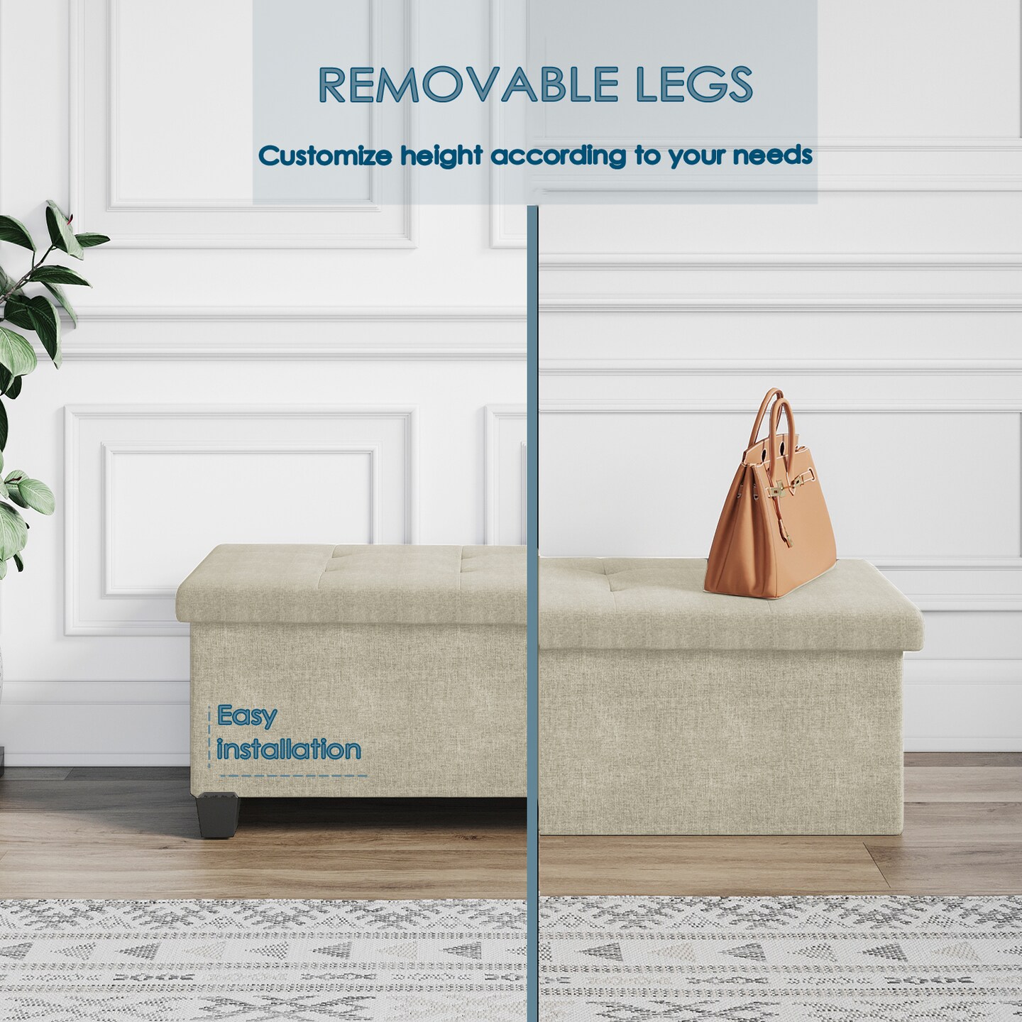 StorageBud Storage Ottoman Bench with Storage Bins
