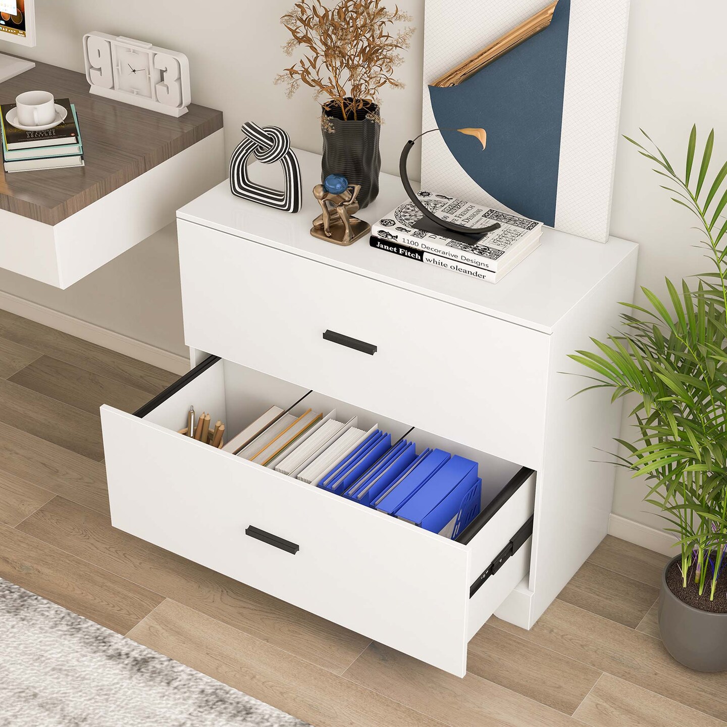 Costway 2-Drawer Wood Lateral File Cabinet with Adjustable Bars for Home Office White/Walnut