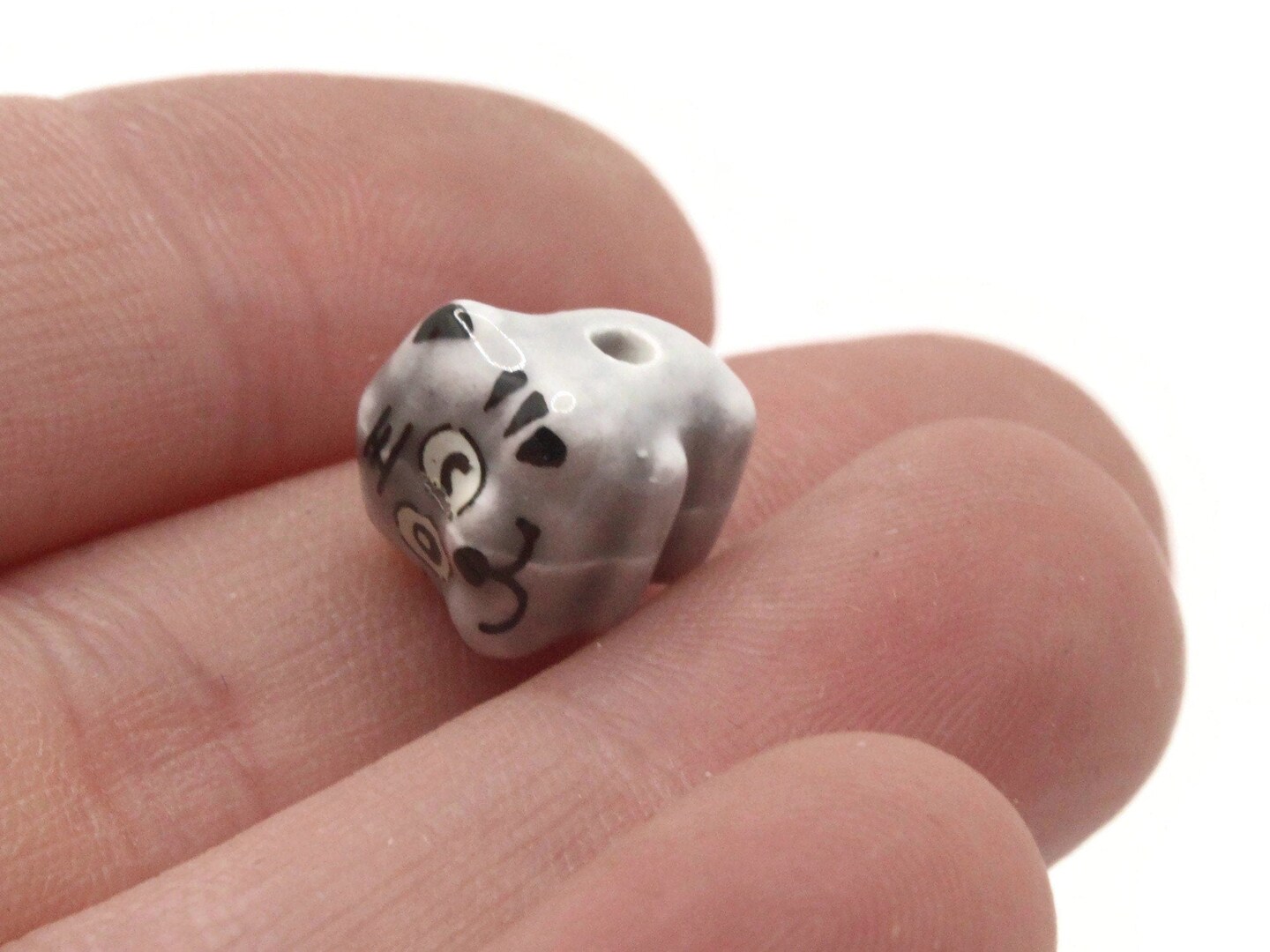 5 Porcelain Tiger Cat Gray Striped Porcelain Glass Animal Beads