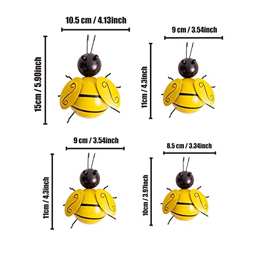 4 Pieces Metal Wall Art, Metal Bumble Bee Wall Decor, 3D Iron Bee Art Sculpture Hanging Wall Decorations for Outdoor Home Garden