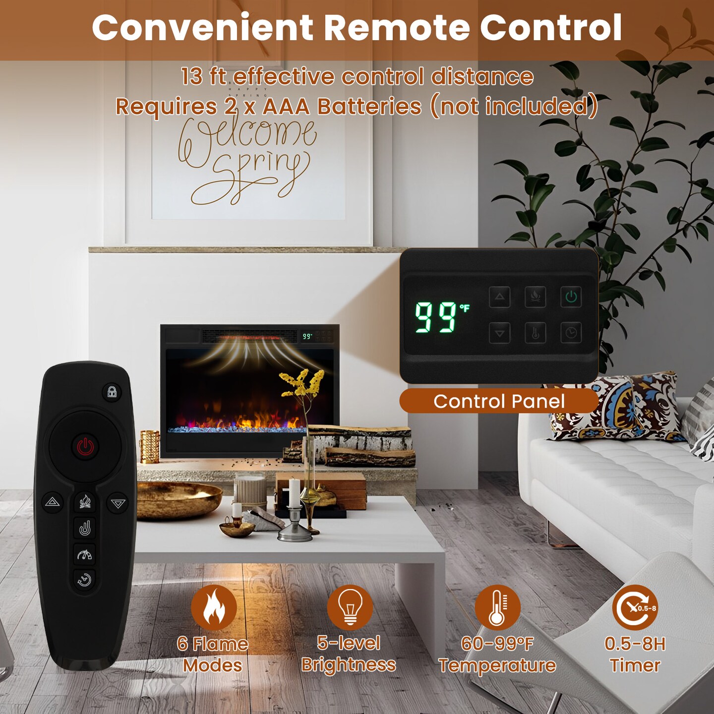 23 Inch 1500W Recessed Electric Fireplace Insert with Remote Control-Black