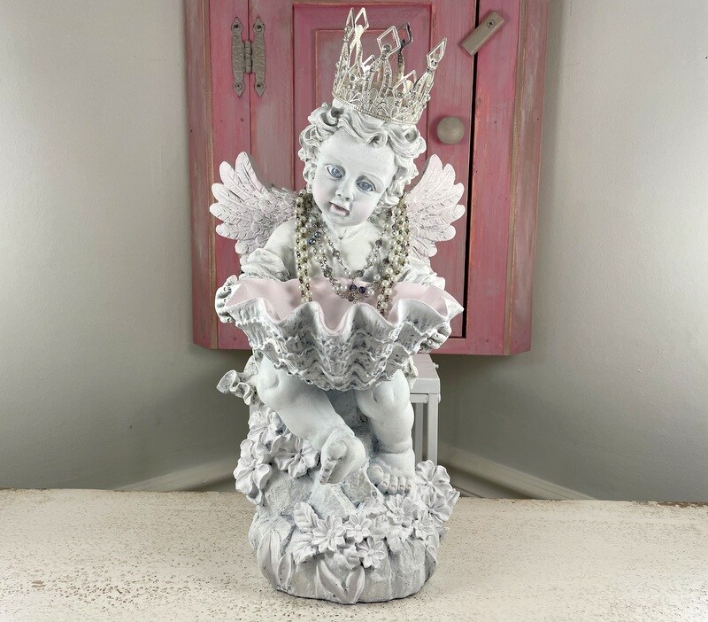 BEIJIALY Statue De Chérubin, Figurine Vintage En Résine, Mini Anges En Résine, Joli Style, Figurines De Bébé Blanc, Statue De Chérubin Endormi ( Ange Couvrant, Gauche