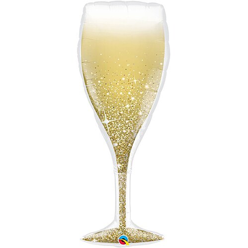 39&#x22; Golden Bubbly Wine Glass Foil Balloon
