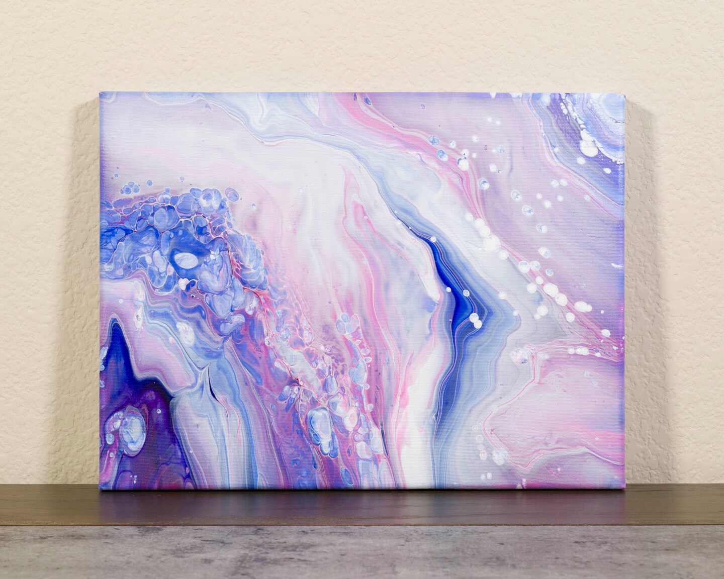 Fizzy | Original Fluid Acrylic Pour Painting, Blue and Pink