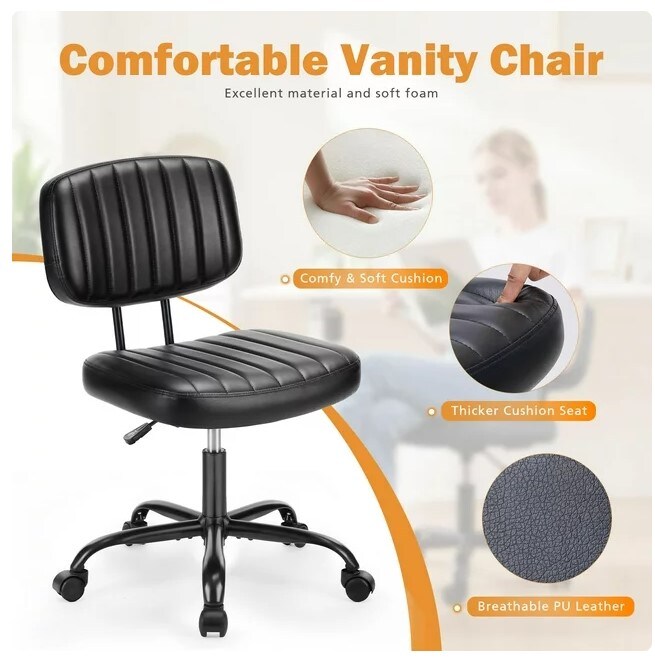 Armless Desk Chair, Adjustable Height Rolling Swivel Computer Task Chair without Arm for Small Space, Small Home Office Chair with Wheels and Lumbar Support