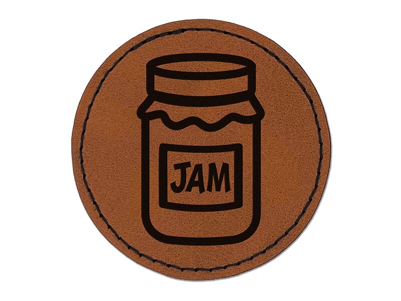 Jar of Jam Jelly Canning Round Iron-On Engraved Faux Leather Patch Applique - 2.5&#x22;