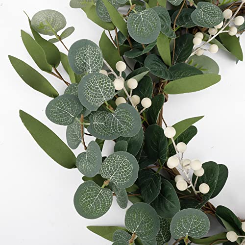 20 inches Artificial Eucalyptus Wreath for Front Door Fall Wreath Green Leaf Wreath for Window Wedding Decor Home Porch Farmhouse Patio Garden Decor