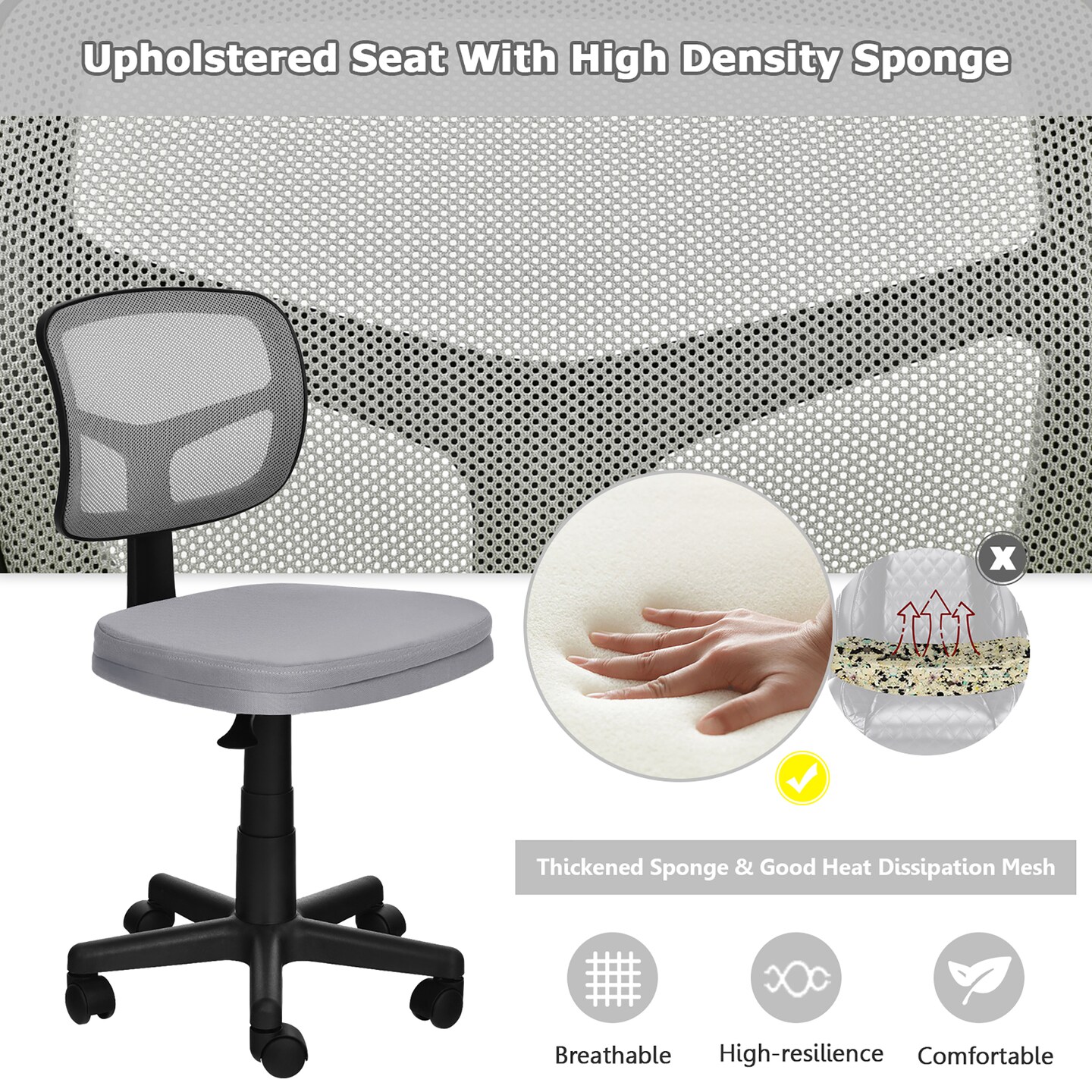 Costway Armless Office Chair Adjustable Swivel Computer Mesh Desk Chair Green\Blue\Gray