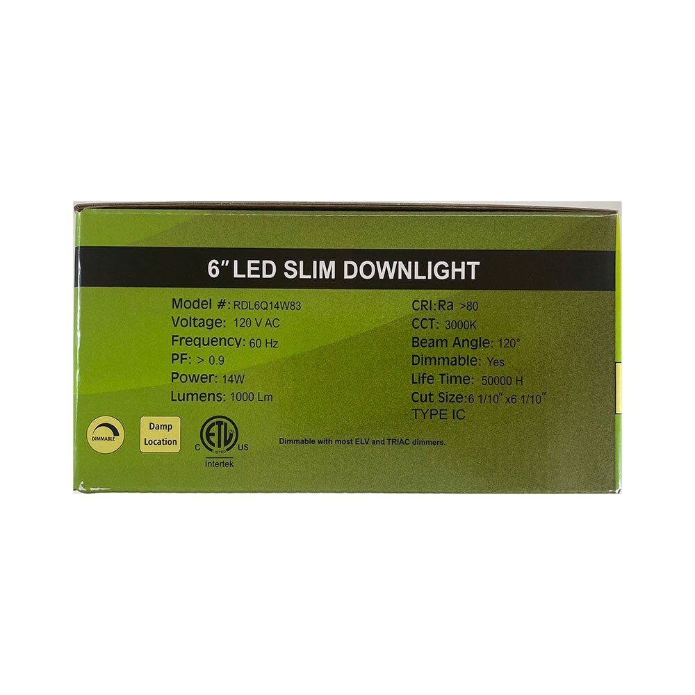 GreenLux 6-in 14w LED Square Slim Downlight 3000K Warm White 120v Dimmable