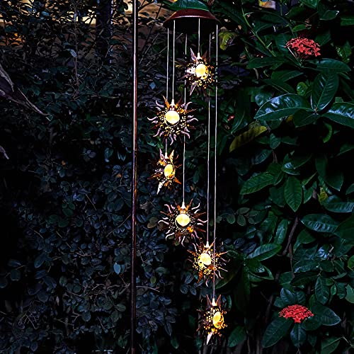 Solar Wind Chimes for Outside Warm LED Sun Hanging Solar Garden Lights Unique Outdoor Decor for Patio Yard Home Lawn