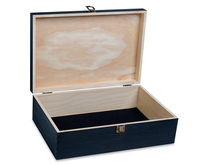 Makerflo XL Size Pine Wood Memory Box with Black Felt Inside and Hinged with Clasp of Front, Keepsake Wooden Box Ideal for Craft and Personalization (Laser Engraving, Epoxy, UV DTF, and Vinyl)