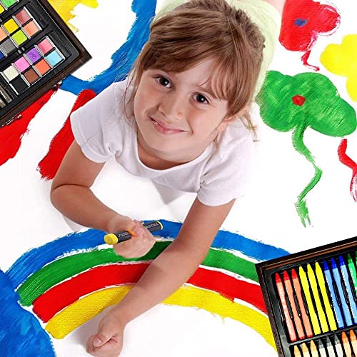 145 Piece Deluxe Art Set, Wooden Box &#x26; Drawing Kit with Crayons, Oil Pastels, Colored Pencils, Watercolor Cakes, Sketch Pencils, Paint Brush, Sharpener, Eraser, Color Chart (Cherry)