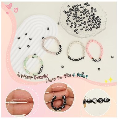 Kit of 1450 Letter Beads, 4x7 mm Black Acrylic Alphabet Beads Number Beads and Letter Beads for Jewellery Making Friendship Bracelet Beads Heart Beads