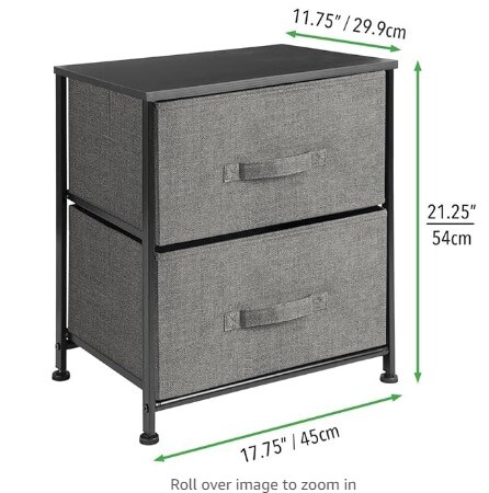 Lido Collection, Charcoal Gray Small Storage Dresser End/Side Table Night Stand with 2 Removable Fabric Drawers - Organizer for Bedroom, Living Room, Closet, Hold Clothes, Linens, Accessories