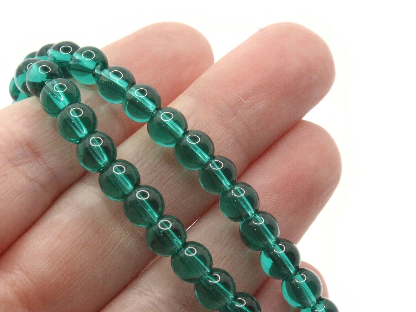 54 6mm Green Smooth Round Glass Beads