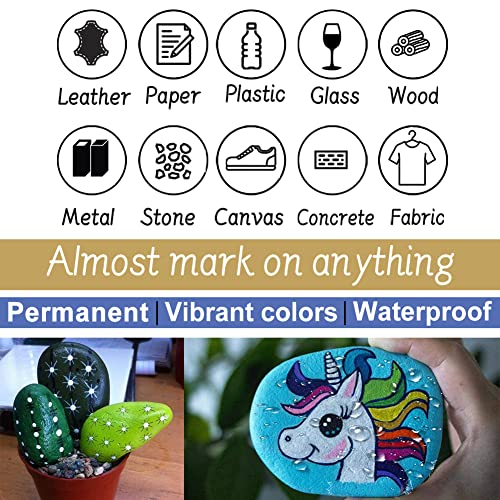 24 Colors Paint Marker Pens - Permanent Oil Based Paint Markers,Medium Tip,Quick Dry and Waterproof Assorted Color Marker for Metal,Wood,Fabric,Plastic,Rock Painting,Stone,Mugs,Canvas,Glass,Art Craft