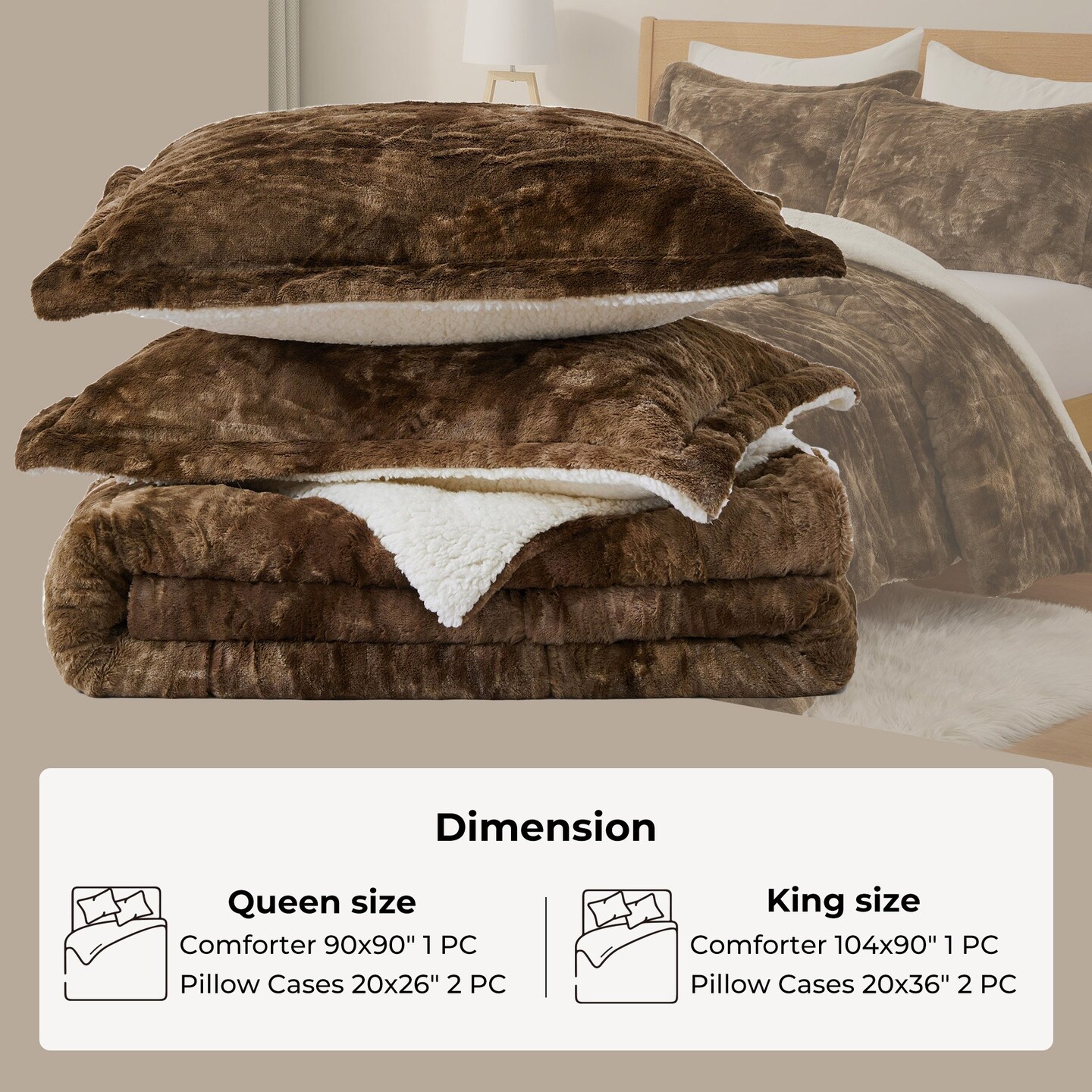 Puredown 3 Piece All Season Comforter Set with Shams Reversible Faux Shearling-Down Alternative Comforter Set