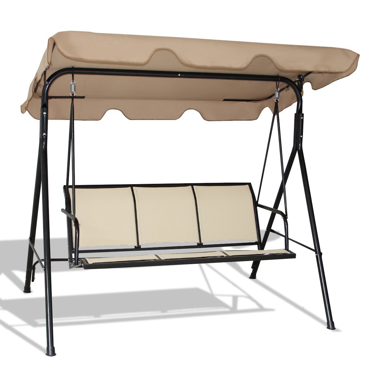 3 Person Patio Swing with Polyester Angle Adjustable Canopy
