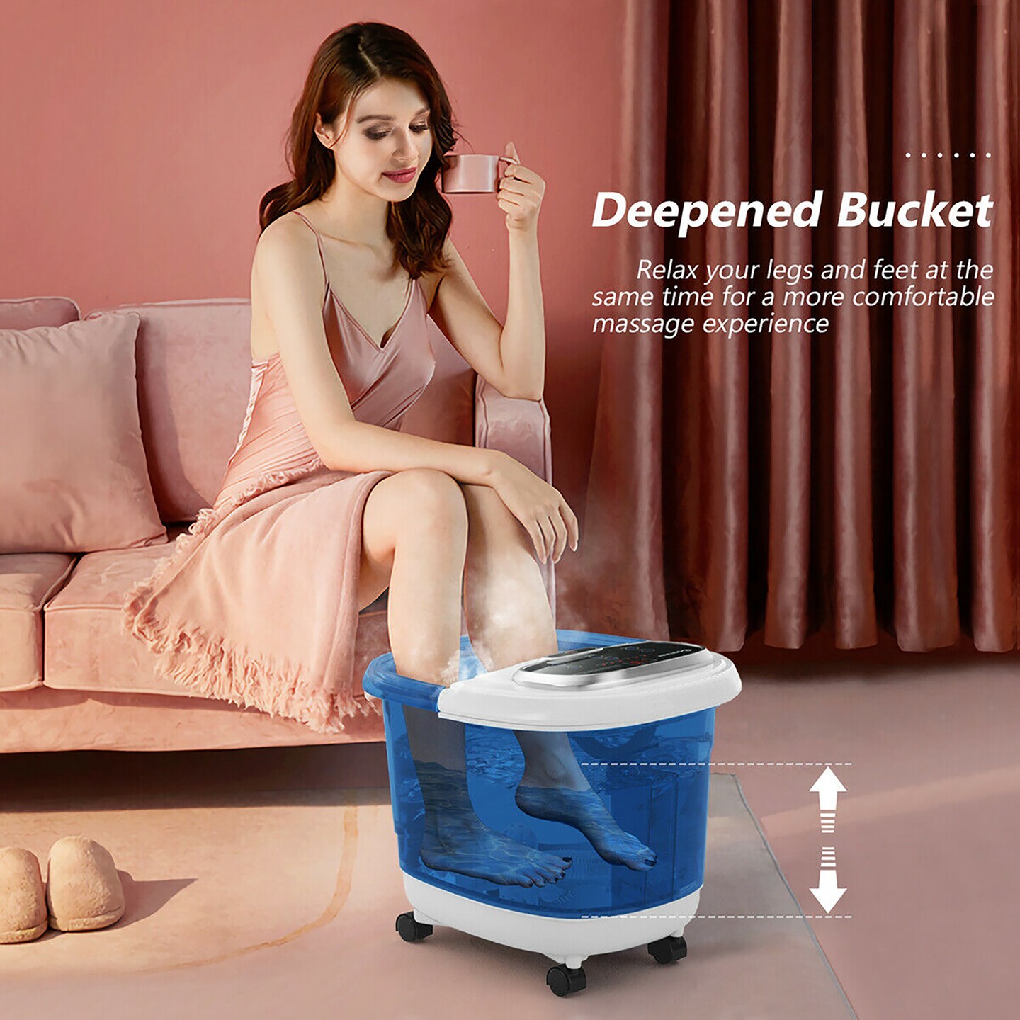 Costway Portable Foot Spa Bath Motorized Massager Electric Feet Salon Tub with Shower Blue&#x26;White/Blue/Coffee/Grey/Black