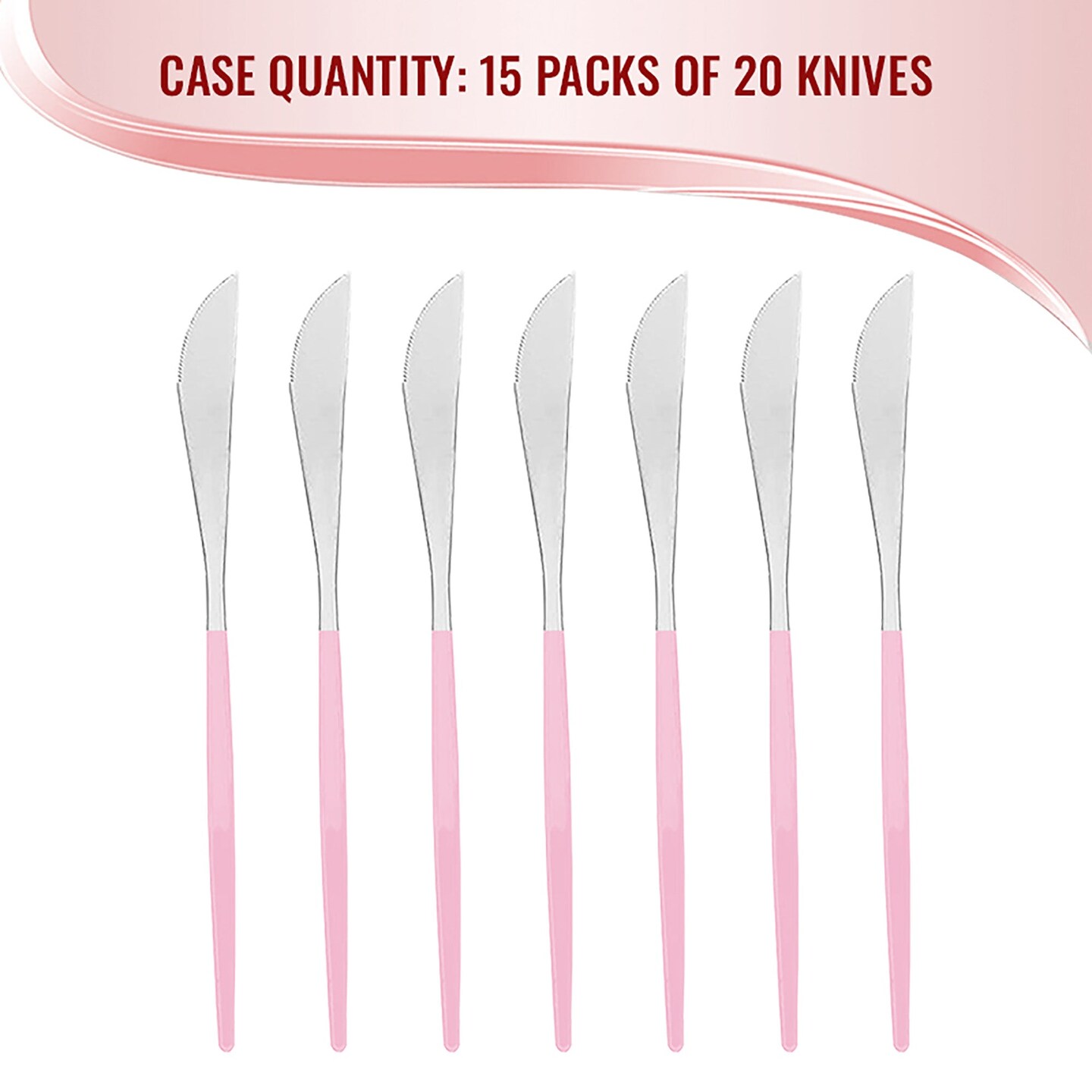 Silver with Pink Handle Moderno Disposable Plastic Dinner Knives (240 Knives)