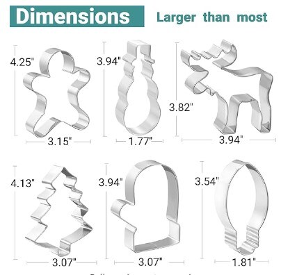 Cookie Cutters 6 PCS, Large Christmas Cookie Cutters by JOB JOL, 4''
