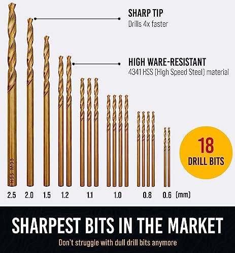 Pin Vise Small Hand Drill for Jewelry Making - Manual Craft Drill Sharp HSS Micro Mini Twist Drill Bits Set for Resin, Rotary Tools for Wood, Jewelry, Plastic, Miniature - Golden