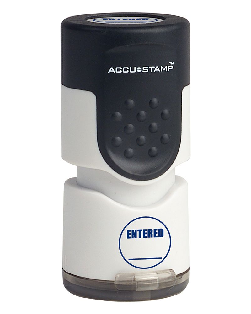 ACCUSTAMP Round Specialty Stamp, 1-color, Pre-Inked, ENTERED, 5/8" diameter impression area, Blue Ink
